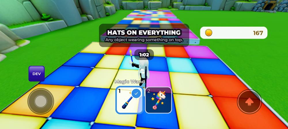 Actual Studio phone viewport from AI NPC Chaos with the timer above the character and selected wand hotbar