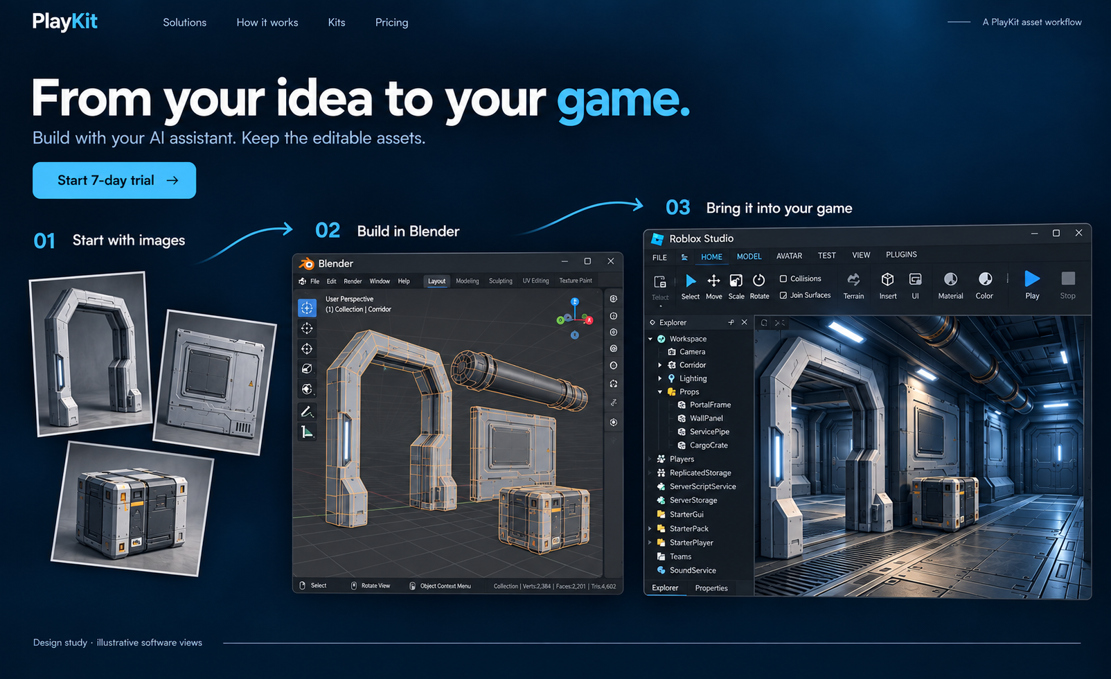 Illustrative 2D reference photo of a modular sci-fi portal